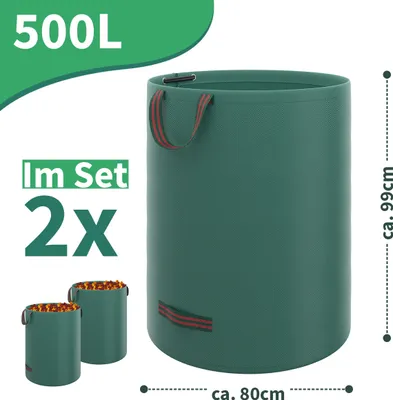 Produktbild von 2x 500 Liter Gartensack Gartenabfallsack mit 4 Griffen Laubsack aus robustem Polypropylengewebe (PP) Stärke 150g/m²