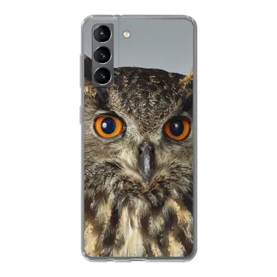 Produktbild von MuchoWow® Handyhülle Schutzhülle Hülle für Samsung Galaxy S21 Braune Eule mit hellblauem Hintergrund Silikon Softcase Handy Hülle - Softcase