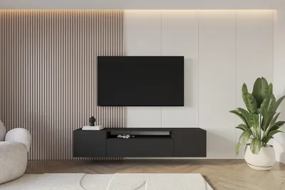 Produktbild von ALTDECOR TV-Schrank ELIO-W mit modernen Fronten, 200x40x41 Lowboard hängend, TV Möbel, TV Cabinet, Fernsehtisch, Fernsehschrank, TV Kommode, TV Tisch, TV Sideboard, TV Board - Schwarz