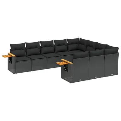 Produktbild von vidaXL 10-tlg. Garten-Sofagarnitur mit Kissen Schwarz Poly Rattan