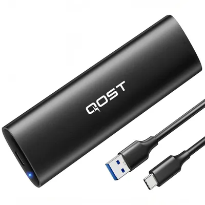 Produktbild von Qost – Aluminium M.2 SSD Gehäuse – NVMe / NGFF / SATA – USB 3.2 Gen 2 – 10 Gbit/s – M-Key PCIe & B+M-Key PCIe 2230 / 2242 / 2260 / 2280 - Schwarz