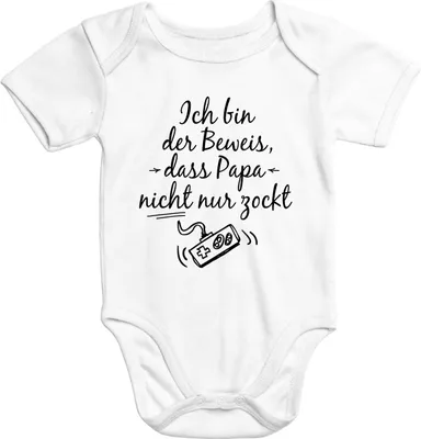 Produktbild von Kurzarm Baby Body Ich bin der Beweis dass Papa nicht nur zockt Gamer Zocker Spruch lustig Moonworks® weiß 6-12 Monate