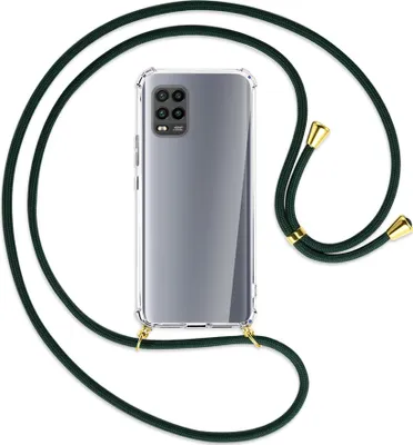 Produktbild von Handykette Backcover-Schutzhülle mit Band (Metall goldfarben) für Xiaomi Mi 10 Lite 5G (Zoom) - dunkelgrün