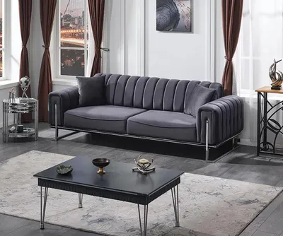 Produktbild von Luxus Grau Dreisitzer Sofa Couch Wohnzimmer Chesterfield Sitz Polstermöbel