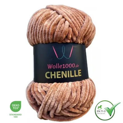 Produktbild von Wolle1000 Chenille - 41 HELLBRAUN - 100g - weiches Chenille Garn / Kuschelwolle