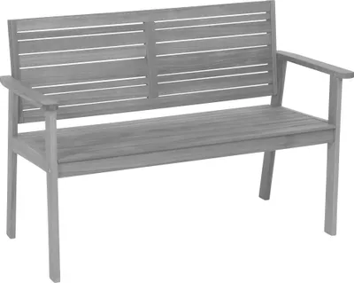 A wooden garden bench shown from a front-side angle against a white background.