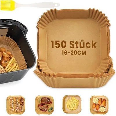 Obrázek produktu pro Papírové utěrky, 150 kusů, 16–20 cm, čtvercové, nepřilnavé, voděodolné, vhodné do trouby a mikrovlnné trouby
