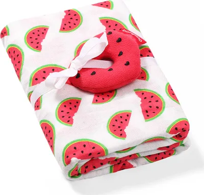 Produktbild von BabyOno Bamboo/Musselina Melon - Windel + Rassel rot/wei, 0 m+