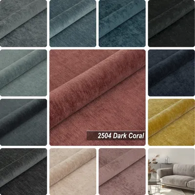 Produktbild von Möbelstoff Polsterstoff | ROSE LAND 2504 | Meterware Möbelstoff Velours Chenille-Stoff|Dark Coral