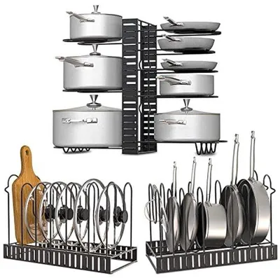 Produktbild von Famanu Küchenschrankorganizer für Töpfe und Deckel - 8 verstellbare Fächer, schwarz