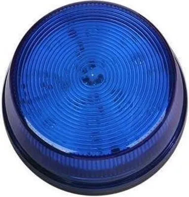 A blue LED signal light is shown from a top-down perspective against a white background.