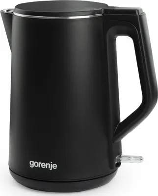 A black Gorenje electric kettle is shown against a white background.