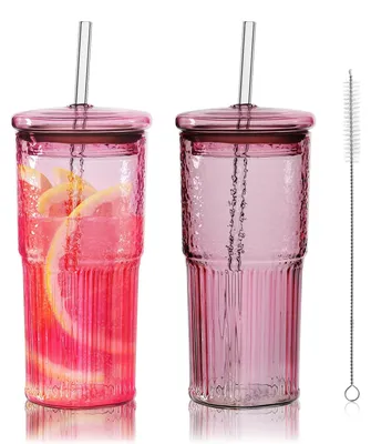 Zdjęcie produktu dla Zestaw 2 kubków do smoothie 650ml z pokrywką i słomką