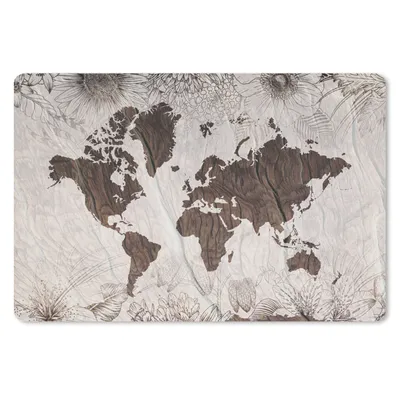 Produktbild von MuchoWow® Schreibtischunterlage Weltkarte - Holz - Blumen 60x40 cm - XXL Mauspad - Großes Mauspad