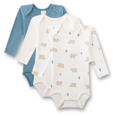 Productafbeelding van Sanetta babyromper met lange mouwen, beige | Zacht, huidvriendelijk | Set van 3 babyrompers