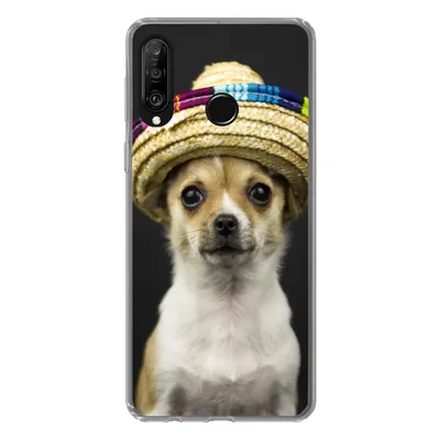 Produktbild von MuchoWow® Handyhülle Schutzhülle Hülle für Huawei P30 Lite Hund - Sombrero - Schwarz Silikon Softcase Handy Hülle - Handyhülle