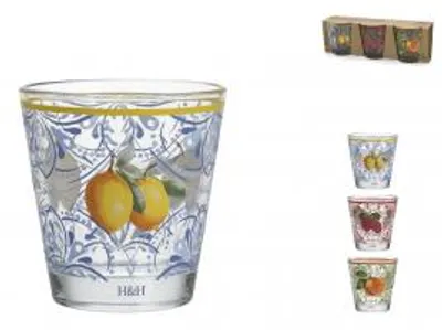 Immagine prodotto di H&H Set 3 Bicchieri Fruits In Vetro Decorato Cl 25