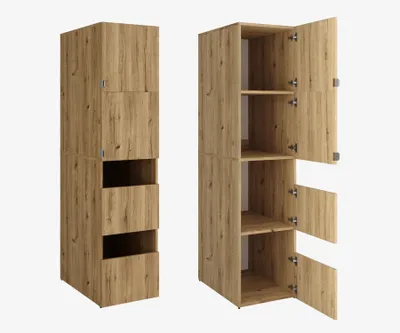 Produktbild von Hochschrank Badschrank Beatrice 187 x 45 x 65 cm Wäscheschrank Badregal Schrank für das Badezimmer Eiche Gold