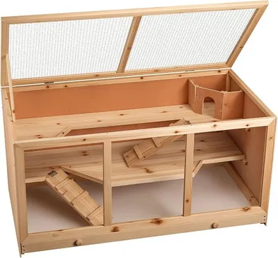Imagen del producto de Jaula rectangular para animales pequeños, de madera, con tapa abatible y ventana de visualización, dimensiones: 1150 x 600 x 580 mm. Ideal para ratones, hámsteres y otros animales pequeños