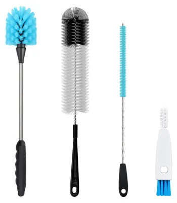 Flaschenbürsten-Set, 4-teilig, 38 cm, inkl. Strohhalm- und Deckelbürste, blau