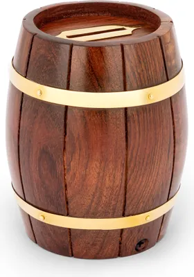 Produktbild von NKlaus Maritim 10cm Spardose Fass aus Holz und Messing 11cm lang Geldsammeldose 11737