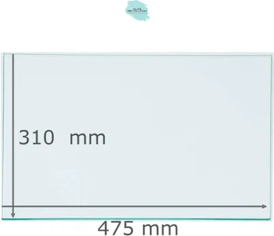 Produktbild von Kühlschrank Einlegeboden - Klarglas 4 mm - eckige Ecken - 475 mm x 310 mm - (89,96 EUR / qm - Mindestbfl. 0,25 qm - Kantenb. 5,35 EUR / lfm)