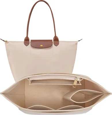 Image de LOUKAYCCI Porte-monnaie en feutre Insert pour Longchamp Le Pliage M Insert pour sac à main (moyen, beige)