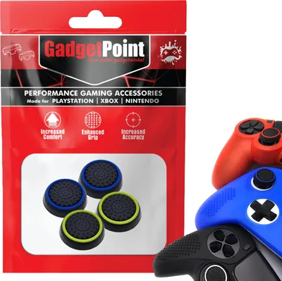 Produktbild von Thumbgrips - Thumb Grips voor PlayStation, PS5, Xbox X/S, One & Switch Pro Controller - Gaming Thumbgrips - Performance Anti-Slip Thumbsticks - Bescherming Accessoires - Zwart Blauw en Zwart Lichtgroen -