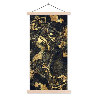Produktbild von MuchoWow® Textilposter Marmor - Luxus - Gold 60x120 cm mit holzfarbenen Rahmen - Holz