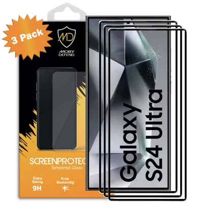Productafbeelding van 3-Pack MobyDefend Screenprotectors - Geschikt voor  Samsung Galaxy S24 Ultra  -  Screensavers Met Zwarte Randen - Gehard Glas