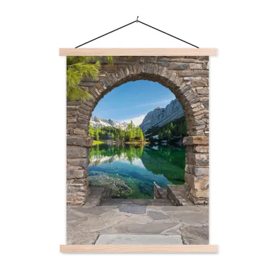 Produktbild von MuchoWow® Textilposter Aussicht - Berg - Landschaft - Wasser 60x80 cm mit holzfarbenen Rahmen - Wandbild