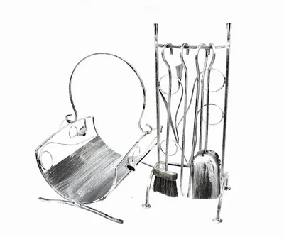 Immagine prodotto di DIXIE STORE Set da caminetto in legno secchio pala scopa pinza supporto - 5kg argento