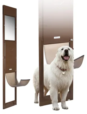 Image de Porte pour chien VEVOR Porte pour animaux domestiques pour porte coulissante en verre, 1927-2040 mm réglable en hauteur, cadre en alliage d'aluminium avec charnières pivotantes & design de serrure, 346 x 600 mm dimensions du rideau, porte pour chien blanc