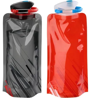 Productafbeelding van Opvouwbare drinkflessen, 2 stuks (zwart + rood), BPA-vrij, 700 ml, herbruikbaar, geschikt voor buitenshuis