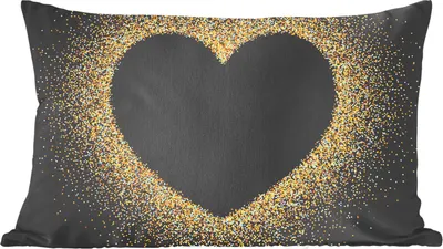 Produktbild von MuchoWow® Zierkissen Sofakissen Wohnzimmer Dekokissen 50x30 cm Goldenes Herz auf schwarzem Hintergrund - Wohnzimmerdekoration - Polster mit Photo