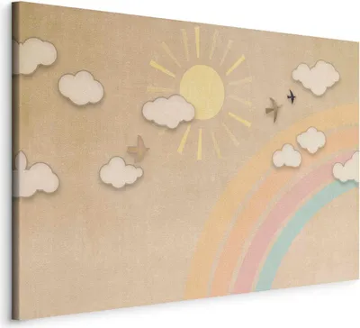 Produktbild von Vliesstoff Leinwandbild - Holiday Sky - Sunny Day with a Rainbow and Flying Birds 120x80 cm Für Kinder e-A-10138-b-a
