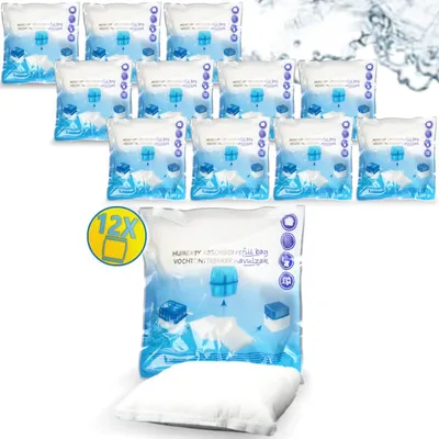 Produktbild von 12x Luftentfeuchter Nachfüllpack 400g Raumentfeuchter Feuchtigkeits-Stopper Granulat - Beutel
