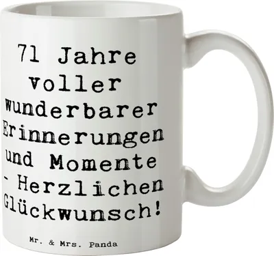 Produktbild von Mr. & Mrs. Panda Pott Spruch 71. Geburtstag Erinnerungen - Weiß - Geschenk, 71 Jahre, Tasse, Teetasse, liebevoll handgefertigt, Freude, Glückwunsch, Jubiläum, Alter