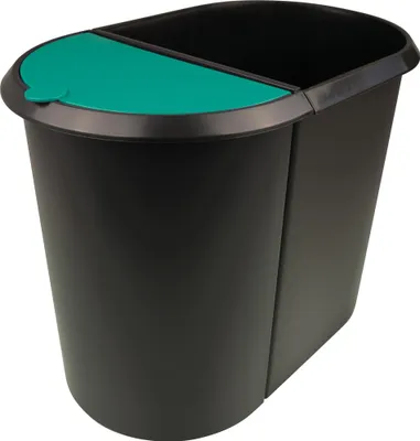 Obrázok produktu pre helit H6103994 Odpadkový kôš Duo-System oválny PE čierny/zelený