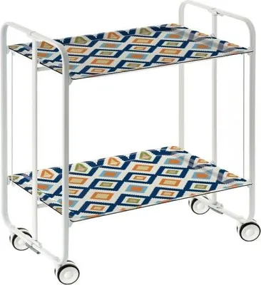 Produktbild von DON HIERRO - Klappbarer Servierwagen BAUHAUS mit Rollen – Metallgestell weiß, 2 Ebenen, 4 Positionen