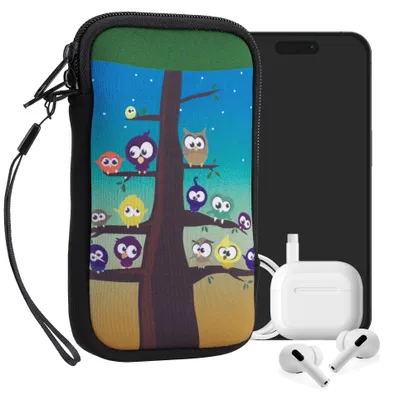 Produktbild von kwmobile Handytasche für Smartphones L - 6,5" - Neopren Handy Tasche Hülle Cover Case Schutzhülle - Eule Baum Mehrfarbig Blau Braun - 16,5 x 8,9 cm