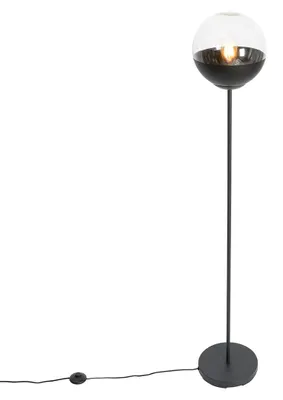 Immagine prodotto di Lampada da terra in stile retrò, nera, con paralume in vetro trasparente, modello Eclipse
