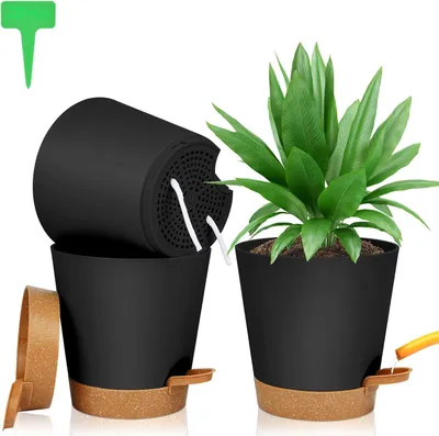 Produktbild von Plastik-Blumentopf 3 Stück mit Untersetzer, Selbstbewässerung 20 x 19 cm - Set von Pflanzentöpfen mit Bewässerungssystem für Innen- und Balkonpflanzen, Inklusive 20 Pflanzenetiketten