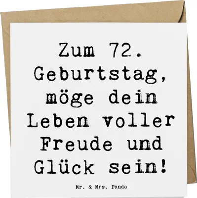 Produktbild von Mr. & Mrs. Panda Klappkarte Spruch 72. Geburtstag Freude - Weiß - Geschenk, Happy Birthday, Glückwunschkarte, anlasskarte, faltkarte, Geburtstagsgeschenk, Erinnerungen