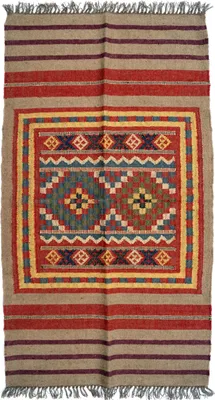 Produktbild von Orientalischer Grob Gewebter Kelim Teppich 160*90 cm - Muster 3, Creme-weiß, Jute,Wolle, Teppiche, Bodenmatten