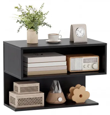 Produktbild von COSTWAY Wandmontierter Nachttisch, hängender Nachtschrank mit 2,  platzsparendes Hängeregal aus Holz, schwebendes Wandregal  50x30x36,5 cm, Schwarz