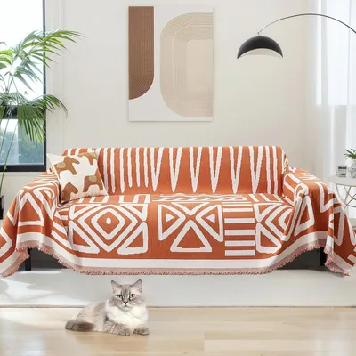 Produktbild von Boho Decke Sofadecke, Couch Überwurf Vielseitige Decke für Zuhause,Büro,Reisen,Zelten,180*300cm,Orange