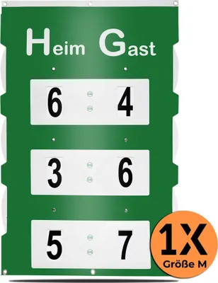 Produktbild von Profi Tennis Anzeigetafel Punkteanzeige Heim Gast – Scoreboard Tennisplatz Indoor Outdoor wetterfest – manuelle Drehscheibe – große Zahlen – Größe L & M