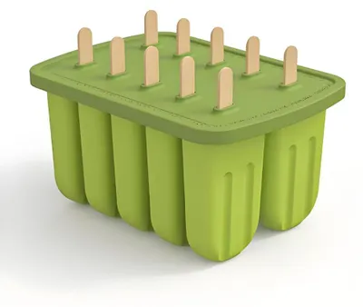 Produktbild von 12-teiliges Set aus lebensmittelechten Silikon-Eisformen – 10 Eisformen in Form grüner Bohnen + 50 Eisstiele – mikrowellen- und ofenfest