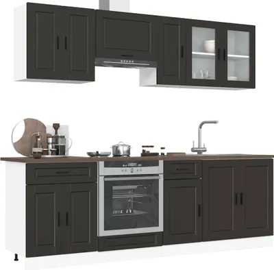 Produktbild von 2025 Moderne 8-tlg. Küchenschrank-Set Porto Schwarz Holzwerkstoff - Küchenschränke,Design 3966208 8parcel